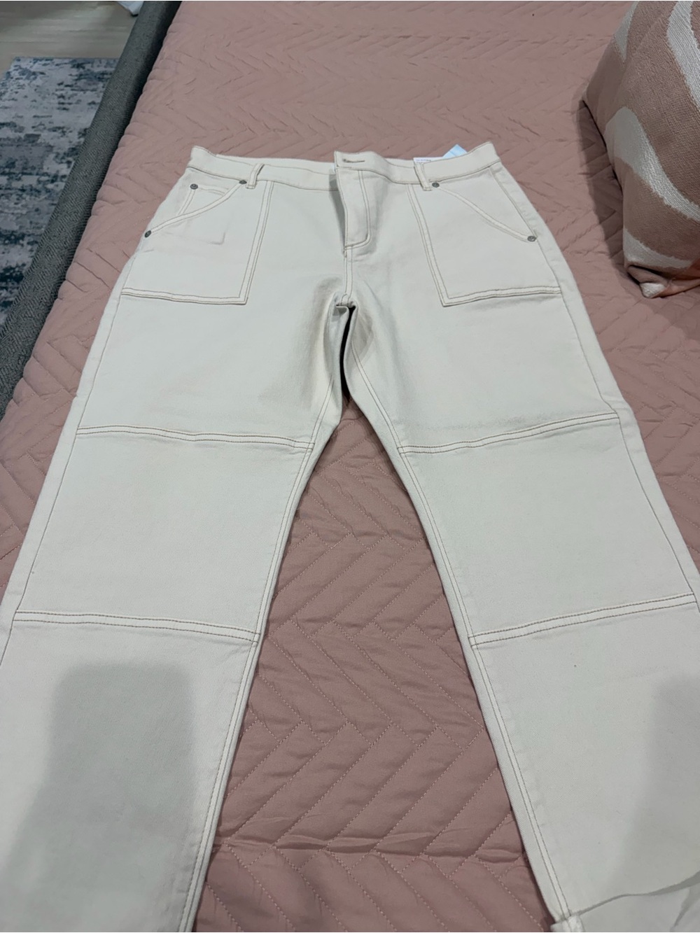 LOFT Cream Ankle Crop Utility Jeans